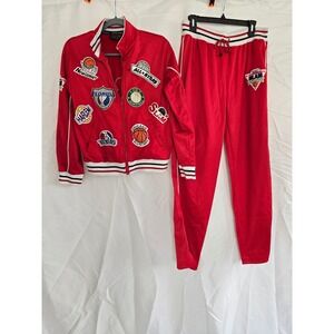 EAST TO WEST Red Basketball Tracksuit Set Jacket Pants‎ Size L Patches